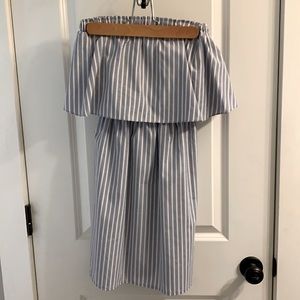 b.original blue and white striped strapless dress | Size S